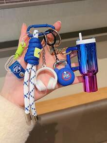 [Original Handmade] High-Value Mini Water Bottle Keychain, Braided Rope Keychain/Wrist Accessory, 3D Earphone Accessory, Car Key Anti-Loss Chain, Exquisite Girl Earphone Decoration, Women's Summer Charm Bag Pendant, Beach Holiday Essential - Multicolor - View 12