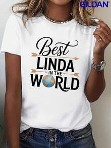 Women's Casual Sports T-Shirt With "The Best Cute In The World" Design - White Elastic Round Neck T-Shirt, Machine Washable, Comfortable Fit And Versatile For All Seasons. - 白色 - 查看 7