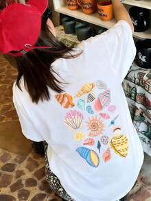 New For Spring/Summer: 100% Cotton Short-Sleeved T-Shirt With Vibrant Seashell Prints, Relaxed Loose Fit For All-Day Comfort, Perfect For Everyday Outings And Holiday Travel. - White - View 5