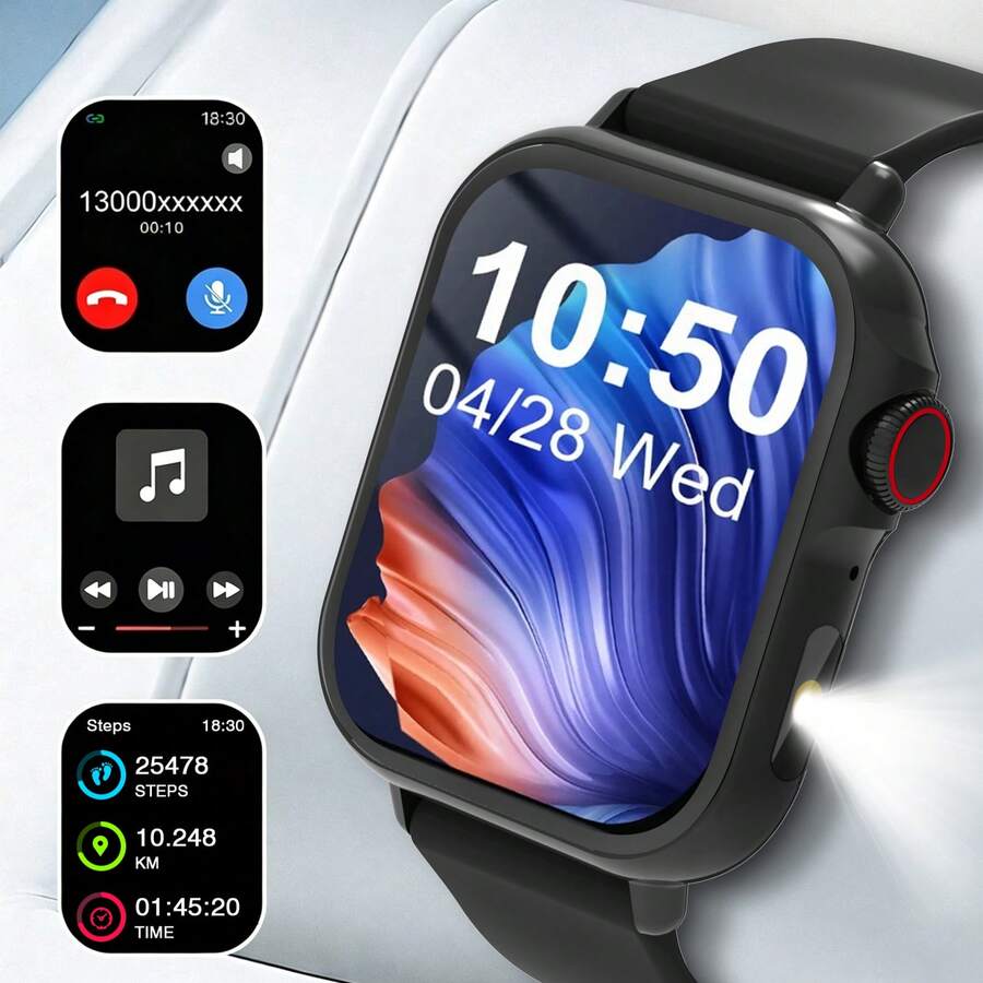 New High-Definition Touch Screen Smart Watch (Unisex): Wireless Calling, Camera, Music Control, Sports Modes, Alarm/Message & Call Reminder, Customizable Screen, Compatible With IOS And Android - Multicolor - View 1