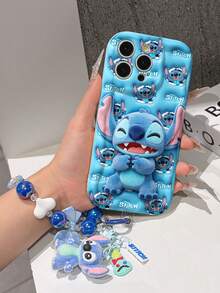 Disney Has Authorized, Phone Case - Chain Set, The Stitch Lilo & Stitch 3D Phone Case Plus A Silicone 3D Stitch Bracelet With Metallic Ring Removable Bracelet, Stitch And Angel Pattern, Compatible With Iphone17/16/15/14/13/12/11/XS/XR/X Plus Pro Max, A Stylish Cartoon Phone Case, The Perfect Gift Choice, Phone Protection, Durable Phone Cover, Great Gift For Friends And Family. - trắng - Xem 4