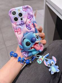 Disney Has Authorized, Phone Case - Chain Set, The Stitch Lilo & Stitch 3D Phone Case Plus A Silicone 3D Stitch Bracelet With Metallic Ring Removable Bracelet, Stitch And Angel Pattern, Compatible With Iphone17/16/15/14/13/12/11/XS/XR/X Plus Pro Max, A Stylish Cartoon Phone Case, The Perfect Gift Choice, Phone Protection, Durable Phone Cover, Great Gift For Friends And Family. - trắng - Xem 1