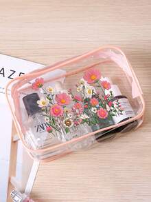 Cute Floral Pattern Clear Pvc Makeup Bag,Waterproof Transparent Toiletry Organizer With Zipper,Portable Travel Cosmetic Pouch,Large Capacity Wash Bag, Butterfly Flower Pattern, Beach Bag, Swim Bag, For Toiletries, Skincare, Brushes, Beach & Gym Use,Unique Birthday Gifts, Holiday Gifts, Party Gifts, Vacation Gifts, Wedding Gifts, Back-To-School Gifts - Multicolor - View 9
