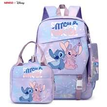 MINISO X Disney Stitch Angel 紫色星爆 3件組背包套組 可愛學生書包 保溫午餐盒 鉛筆袋 適用於日常戶外露營旅行 - 顏色 1 - 查看 1