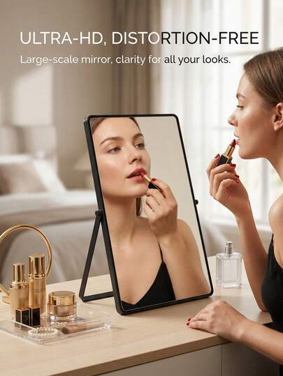 Foldable Tabletop Makeup Mirror, Large Metal Stand Vanity Mirror, Rotatable Metal Makeup Mirror, High-Quality Glass, Fashionable Metal Frame, Tabletop Mirror, Home Mirror/Princess Rotatable Mirror, Frameless Design/Metal Narrow Frame Decor, 360 Degree Rotation, Bedroom & Vanity Mirror, Portable Bathroom Mirror, Home Decor, Bedroom Accessory, Bathroom Decor, Multi-Function Mirror, Suitable For Dorm Room Makeup Mirror