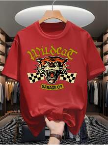 [Crazy Tiger Racing] Men's Casual T-Shirt With Digital Print - Polyester, Crew Neck, Short Sleeve, Urban Hip-Hop Style, European And American Summer Style, Sporty Style, Minimalist INS Letter Print / Collection Of Sporty Patterns With Religious-Style Lettering / Loose Fit And Soft To The Touch / The Ideal Choice For Gifts - 紅色 - 查看 7