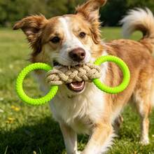 Large Dog Tug Of War Toy, Knotted Rope Toy With Rubber Rings On Both Ends, Dog Training Toy - Green - View 7