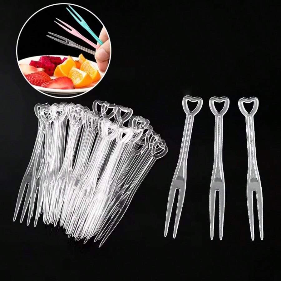 Transparent Disposable Fruit Forks, Thickened Plastic Fruit Picks, Small Cake Dessert Forks, Portable Multi-Purpose Pastry Salad Fruit Picks, Suitable For Parties, Weddings, Birthdays, Gatherings, Daily Home Kitchen, Baking, Cafes, Hygienic Practical Disposable Tableware, Convenient Takeout Dessert Utensils, Multi-Scenario Daily Use, Lightweight Durable Snack Fruit Dessert Auxiliary Tableware, Essential For Home, Restaurant, Outdoor Gatherings - Transparent - View 1