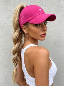 1pc Women's Fashion Heart Pattern Sun Hat, New Casual Street Multi-Purpose Sun Protection Breathable Comfortable Outdoor Sports Leisure Baseball Cap, Suitable For Daily Wear Ponytail Hat - Multicolor - View 2