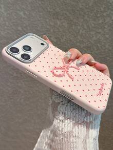 Pink Leather Texture Polka Dot Bow Tie Phone Case For 17 Pro Max 17 Pro 17 Air 17 16 Pro Max 16 16 Pro 16 Plus 15 15 Pro Max 15 Pro 15 Plus 11 12 13 14 Pro Max 12 Pro 12 Pro Max 13 Pro 13 Pro Max 7 Plus 14 Pro 14 Pro Max 14 Plus - Pink Polka Dots + Bow - View 6