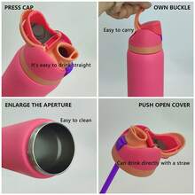 OwaIa Peach Red Large Capacity Stainless Steel Water Bottle,32oz/945ml,With A Straw,Exquisite Appearance,Keeps Drinks Hot Or Cold,Can Hold Iced Drinks And Water,Suitable For Leisure,Work,Sports,Indoors And Outdoors,Suitable For Students And Office Workers,As A Gift.Vacuum Flasks-Everyday Tumbler-Perfect Birthday Gift-Father Day Tumbler - 紅色 - 查看 6