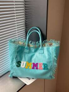 Canvas Tote Bag Large Capacity Handbag With Tassel Commuter Shoulder Bag - Multicolor - View 12