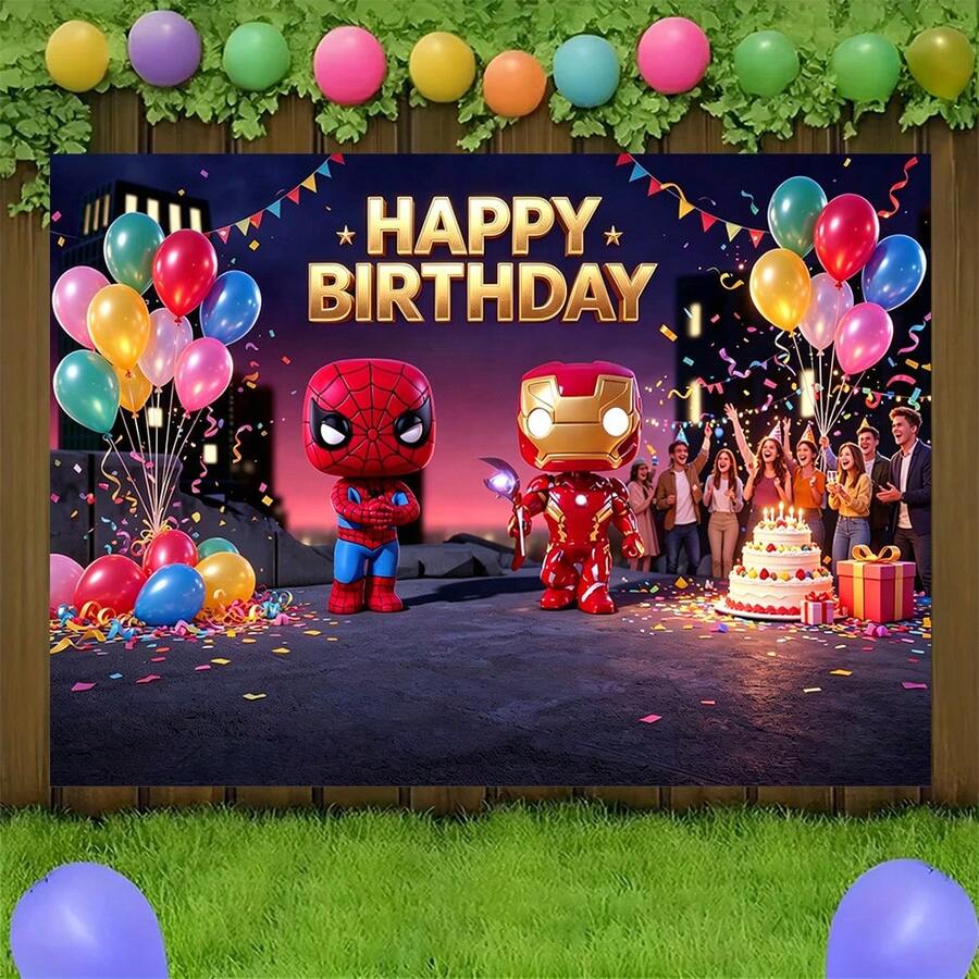 2pcs Marvel Spider-Man Birthday Backdrop Superhero Happy Birthday Party Banner Outdoor Garden Yard Grass Photography Background Wall Hanging Decoration Theme Party Photo Booth Props Studio Backdrop For Fans Celebrations Indoor Room Decor - Nhiều màu - Xem 1