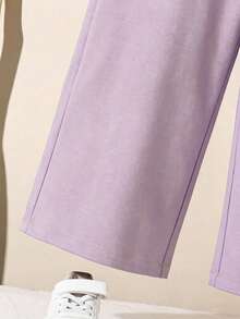 Jeans rectos de pierna ancha con volantes en la cintura, adecuados para todas las estaciones, para niñas - Púrpura malva - Ver 6