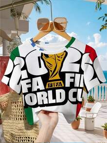 FIFA World Cup Licensed 2026 FIFA World Cup Printed Women's Short-Sleeve T-Shirt, Featuring Italian Flag Stripes And A Golden Trophy Pattern, Round-Neck Casual Top, Available In Various Sizes And Mixed Colors, Perfect For Everyday Casual Wear And Football Event Outings - Màu hỗn hợp - Xem 3
