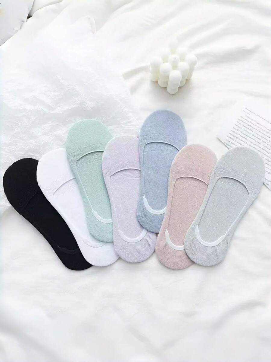 2/4/5 Pairs Women's Colorful Invisible Socks, Low Vamp Suitable For High Heels, Spring/Summer - Multicolor - View 1