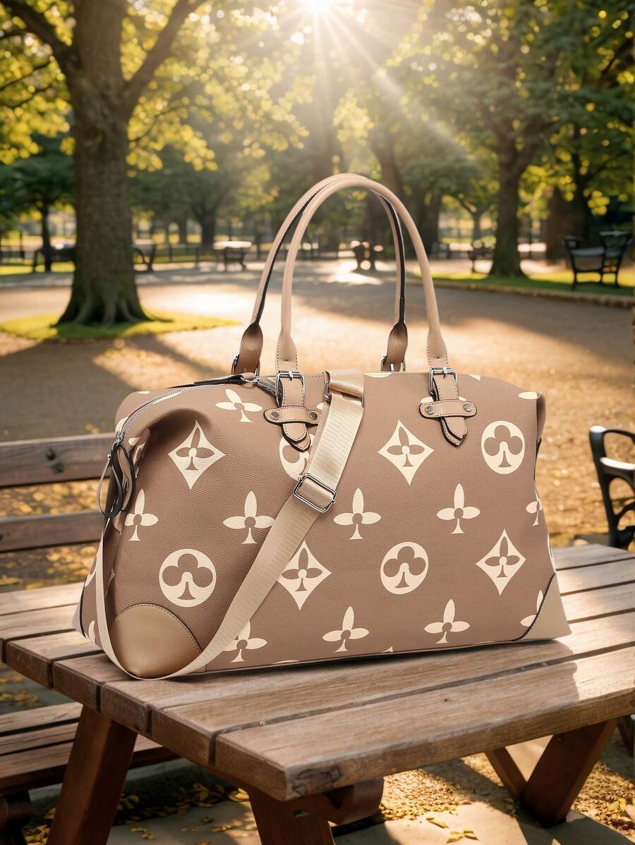 ZENG Fashion Large Capacity Weekend Travel Bag, Letter Print Travel Handbag, Removable Shoulder Strap, Suitable For Various Uses Such As Travel, Fitness, And Business Trips. - MÀU NÂU ĐỎ - Xem 1