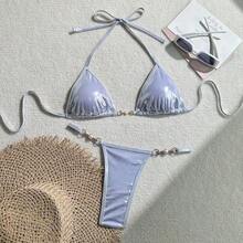 Shiny Pink Micro Bikini Set Mujer Women Sexy Push Up Thong Swimsuit Summer Bathing Suit Bandage Holiday Swimwear Women Biquine - 光澤-wh - 查看 10