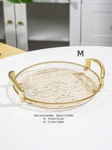 Tea Cup Coffee Cup Water Cup Serving Tray, Thickened PET Round Transparent Glacier Pattern Tray With Handles, Durable - Perfect For Home Living Room Decor, Weddings And Parties - Amber With Gold Trim - View 15
