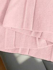 Vestido de punto casual y elegante de uso diario y versátil con cuello en V, hombros rectos y manga corta, talla grande con ajuste ceñido, diseño de botones metálicos color rosa y bajo plisado con forma de paraguas, vestido de manga corta para vacaciones, primavera y verano - Rosa - Ver 6