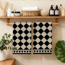 2pcs Geometric Pattern Printed Microfiber Kitchen Towels, 40*60cm Absorbent Dish Cloths, Suitable For Kitchen, Bathroom, Housewarming Gifts, High Value - Multicolor - View 9
