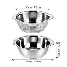 Household Kitchen Washing Bowl Set Double Layer Design For Daily Food Preparation - Silver - View 2