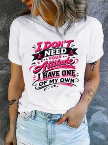 Wo'S Funny Saying T-Shirt | Bold Pink Text: "I Don't Need Your Attitude, I've Got My Own" - Black Star T-Shirt | Soft Everyday T-Shirt For Women | Machine Washable Casual Top | Cool Birthday Gifts For The Workplace. Cool Summer Clothes For Women. - 白色 - 查看 1