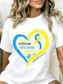 Cotton T-Shirt With The Inscription "I Love Someone With " And A Heart-Shaped Ribbon For  Awareness Day And As A Supportive Gift For Family And Friends. A Must-Have. - 白色 - 查看 1