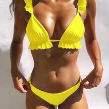 Sexy Solid Color Ruffle Bikini Set S003 - Red - View 5
