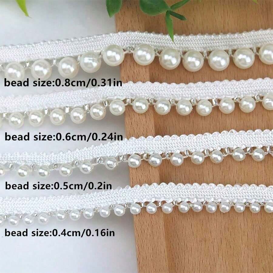 1/2碼白色珍珠珠飾蕾絲飾邊 - 刺繡流蘇緞帶，適用於縫紉與手工藝，優雅服飾配件，刺繡蕾絲緞帶，服飾DIY縫紉