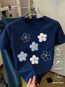 Short-Sleeved T-Shirt For Spring/Summer 2026, Made In Mexico, 180 Grams. Cartoon Print, Couple Design, Suitable For Indoor Or Outdoor Wear. Crew Neck, Unisex, Ideal For Office And Leisure. One-Pack. WJOD - 深藍色 - 查看 9