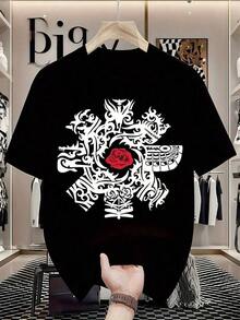 Camiseta RHCP con el logotipo de Red Sea y el logotipo de la banda Red Sea con rosa blanca - Nueva mercancía de diseño 2023, camiseta unisex de cuello redondo informal con estampado de música icónica, ropa cómoda para todo el año, ideal para conciertos y atuendos casuales. - Negro - Ver 1