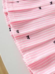 2pcs Girls Back To School Peter Pan Collar Button-Up Princess Sleeve Blouse And Pleated Skirt Set, Doll Style, Suitable For Daily, School And Party - Pink - View 9