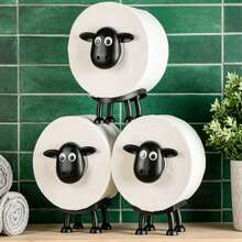 1pc Cute Sheep Shaped Toilet Paper Holder, Stand Or Wall-Mounted, Multi-Functional Tissue Box And Towel Rack, 3D Cartoon Design, Fun Bathroom Decor, Housewarming Gift, Space-Saving Plastic Bathroom Accessory, Bathroom Decoration, Holiday Essential, Kitchen Accessory, Home Decor - Multicolor - View 6