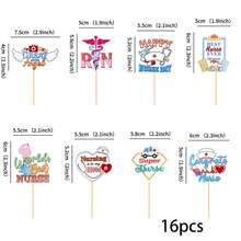 16 Peças Toppers de Cupcake em Papel com Tema de Enfermagem, Palitos Impressos de Enfermeira RN para Dia da Enfermagem, Dia da Enfermeira, Escola de Enfermagem, Formatura de Enfermeira, Decorações de Bolo para Festa de Aniversário - Visão 2