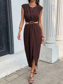 Vestido corto envolvente con estampado de lunares para mujer - Albaricoque - Ver 4