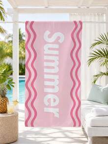 1pc Pink Wavy Pattern Summer Beach Towel, Printed Microfiber Beach Blanket, Multiple Sizes Available, Lightweight, Suitable For Swimming, Camping, Sports, Beach Or Gym, Beach Accessories | Modern Beach Towel | Durable Beach Mat, Beach Towel - Pinkish Wavy Pattern Summe - View 13