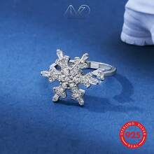 925纯银立方氧化锆雪花旋转开口戒指，优雅奢华女士戒指，适合日常、派对、节日佩戴，也是送给爱人、朋友、家人的礼物。 - 銀色 - 查看 6