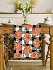 1pc 35*180cm Thanksgiving Table Runner, Featuring Pumpkin & Leaf Pattern Paired With Black & White Plaid, Suitable For Thanksgiving Decor, Autumn Decor, Kitchen, Tabletop, Home Decor, And Holiday Gatherings - Multicolor - View 7