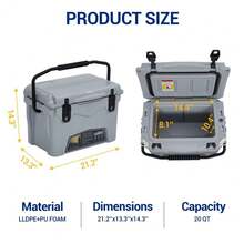 Ice Retention Hard Sided Cooler Extra-Thick Foam, Cool Riser Tech, T-Latches, Stainless Handles, - Injection Molded KUER-zA-25QT Cool Gray - View 3