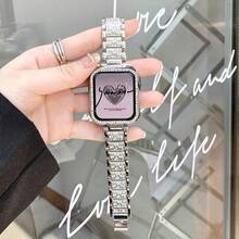 Dây đeo đồng hồ hợp kim kẽm đính đá sang trọng, tương thích với Apple Watch Series 1/2/3/4/5/6/7/8/9/10/SE/Ultra 38mm/40mm/41mm/42mm/44mm/45mm/49mm, màu bạc, phù hợp cho công sở, thường ngày và nữ giới. - Bạc - Xem 3