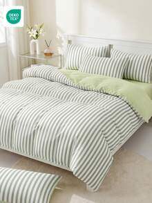 2/3pcs Duvet Cover Set, Home Textiles, Minimalist Style, Green & White Striped, Comfortable & Breathable Bedding Set, Soft & Anti-Pilling, Duvet Insert Not Included, Suitable For All Bed Sizes, All Seasons, Indoor Decor, Oeko-Tex Certified - Multicolor - View 5