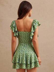 Vestido campero mini con volantes, escote en V y estampado de paisley en estilo ajustado y acampanado para el verano - Rosa vieja - Ver 10