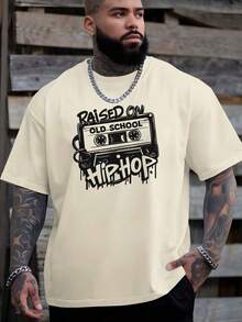 Raised In The Old School Hip Hop 2025 Summer Outdoor Sports And Casual Short Sleeve T-Shirt For Latest Fashion Men's Oversized Printed T-Shirt Loose Base Shirt Versatile Crew Neck Top Breathable And Comfortable, PLUS SIZE - 卡其色 - 查看 8