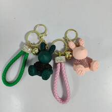 Cute Cartoon Rhinestone Rabbit Keychain, Fashionable Braided Rope Car Key Chain, Couple Bag Pendant Small Gift - Multicolor - View 4