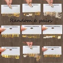 VKME Set de 6 pares de aretes con patrones geométricos de metal y material suave (surtido aleatorio) - Amarillo Oro - Ver 7