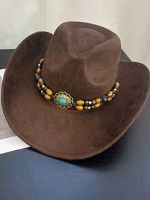 1PC Vintage Western Cowboy Hat, Spring/Summer Sun Protection, Jazz Hat, Wide Brim British Knight Hat For Women - A - View 4