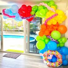 125pcs Tropical Balloon Arch Kit, Summer Balloons,4 Sizes Orange And Yellow Hot Pink Green Rainbow Latex Balloons For Birthday Summer Pool Hawaiian Party Decorations - View 6