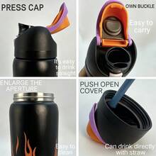 OwaIa Pink Large Capacity Stainless Steel Water Bottle,32oz/945ml,With A Straw,Exquisite Appearance,Keeps Drinks Hot Or Cold,Can Hold Iced Drinks And Water,Suitable For Leisure,Work,Sports,Indoors And Outdoors,Suitable For Students And Office Workers,As A Gift.Vacuum Flasks-Everyday Tumbler-Perfect Birthday Gift-Father Day Tumbler - màu đen - Xem 8