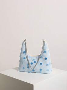 Bolso Hobo Grande con Degradado Azul y Lentejuelas, con Cristales Brillantes, Bolso de Hombro para Mujer Adecuado para Vacaciones y Compras (Posición de Lentejuelas Distribuida Aleatoriamente) - Azul - Ver 5